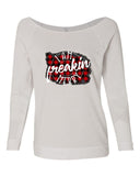 I AM FREAKING MERRY BUFFALO PLAID RAGLAN CEWNECK