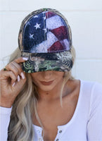 Camo Patriotic Flag Mossy Oak Trucker Hat