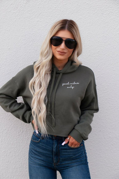 GOOD VIBES ONLY BELLA CANVAS CROPPED SOFTSTYLE HOODIE