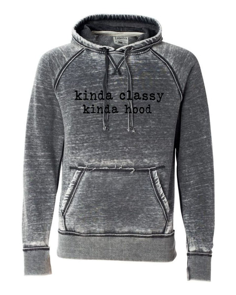 KINDA CLASSY KINDA HOOD TYPEWRITER BLACK PRINT SOFTSTYLE VINTAGE HOODIE