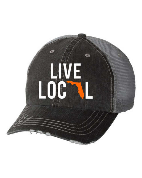 Live Local~Florida with Orange State Embroidered Trucker Cap