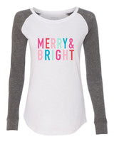 COLORFUL MERRY AND BRIGHT WHITE BASEBALL ELBOW PATCH TEE