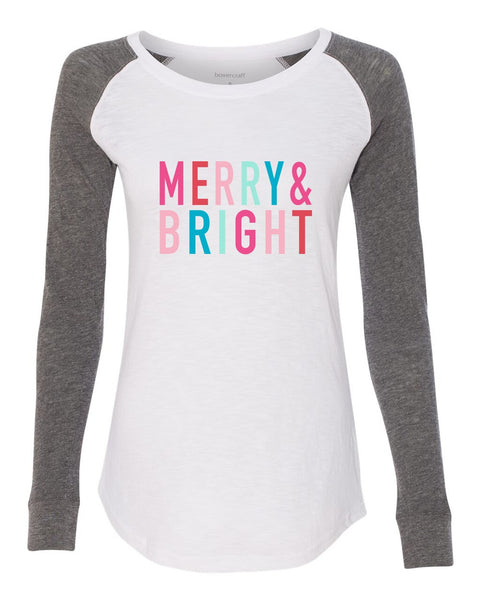 COLORFUL MERRY AND BRIGHT WHITE BASEBALL ELBOW PATCH TEE