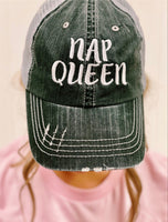 NAP QUEEN EMBROIDERED NAVY TRUCKER HAT
