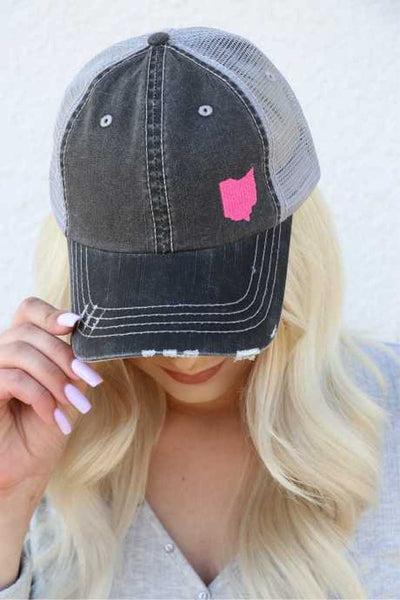 Ohio In Pink Embroidered Trucker Hat